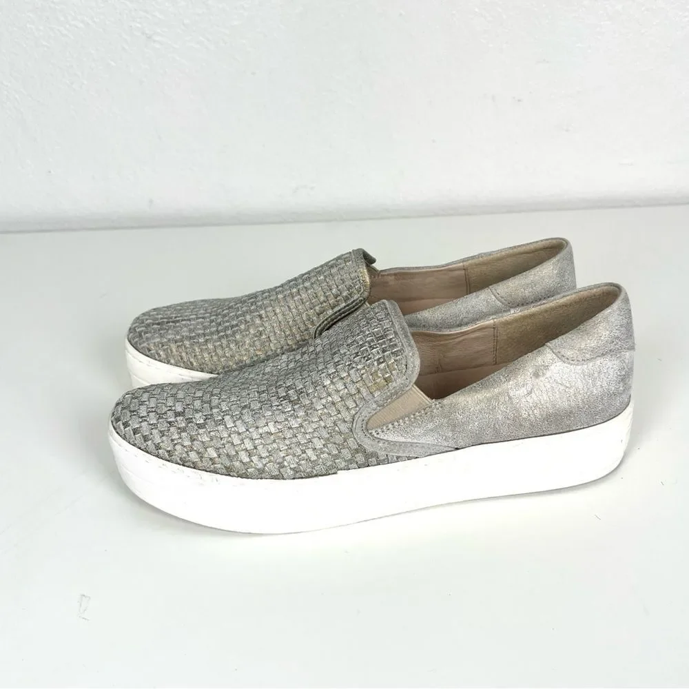 J Slides ‘Halsey’ Leather Gray Slip-On Platform Sneakers